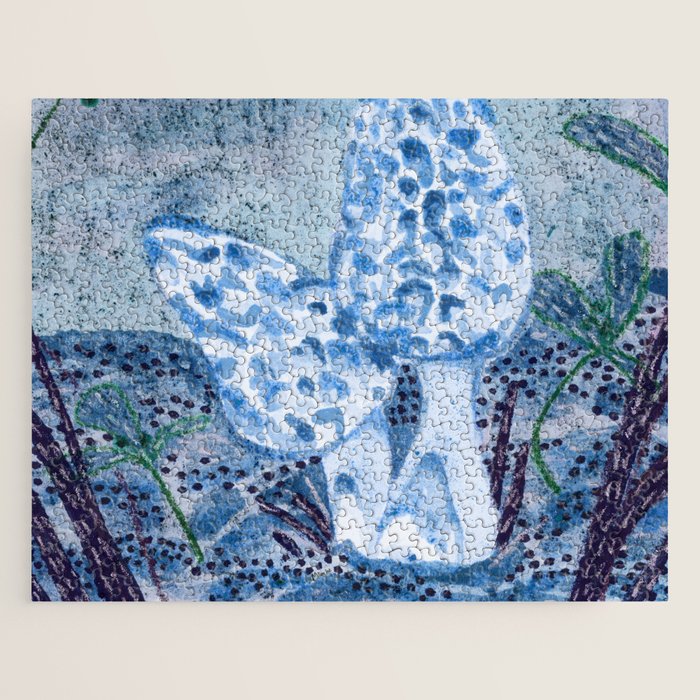Little Morel Mushrooms in Blue Night Jigsaw Puzzle Gallery Image 1
