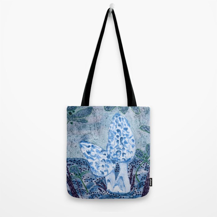 Little Morel Mushrooms in Blue Night Tote Bag Gallery Image 2