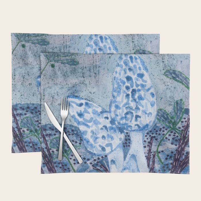 Little Morel Mushrooms in Blue Night Placemat Gallery Image 1