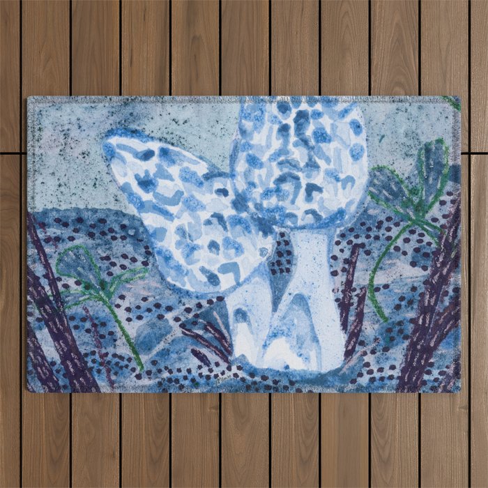 Little Morel Mushrooms in Blue Night Outdoor Rug Gallery Image 1
