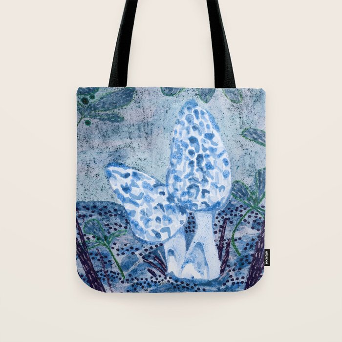 Little Morel Mushrooms in Blue Night Tote Bag Gallery Image 1