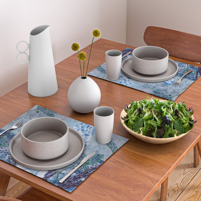 Little Morel Mushrooms in Blue Night Placemat Gallery Image 2