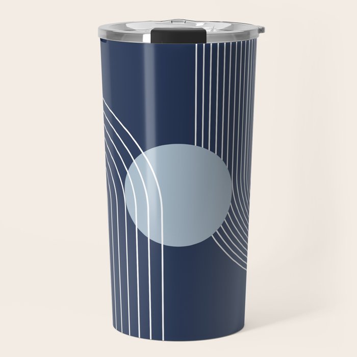 Geometric Lines in night Blue 10 (Rainbow and Sun Abstract) Travel Mug Gallery Image 1