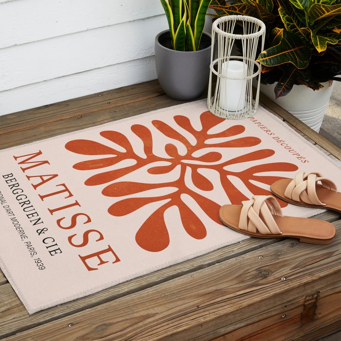 Nature Leaf Cutouts III: Terracotta Edition | Mid-Century Henri Matisse Series Outdoor Rug Gallery Image 2