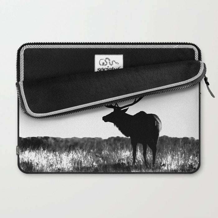 Elk Silhouette  Black and White  Laptop Sleeve Gallery Image 2