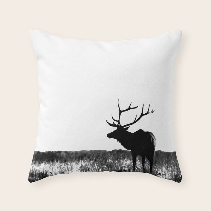 Elk Silhouette  Black and White  Throw Pillow Gallery Image 6