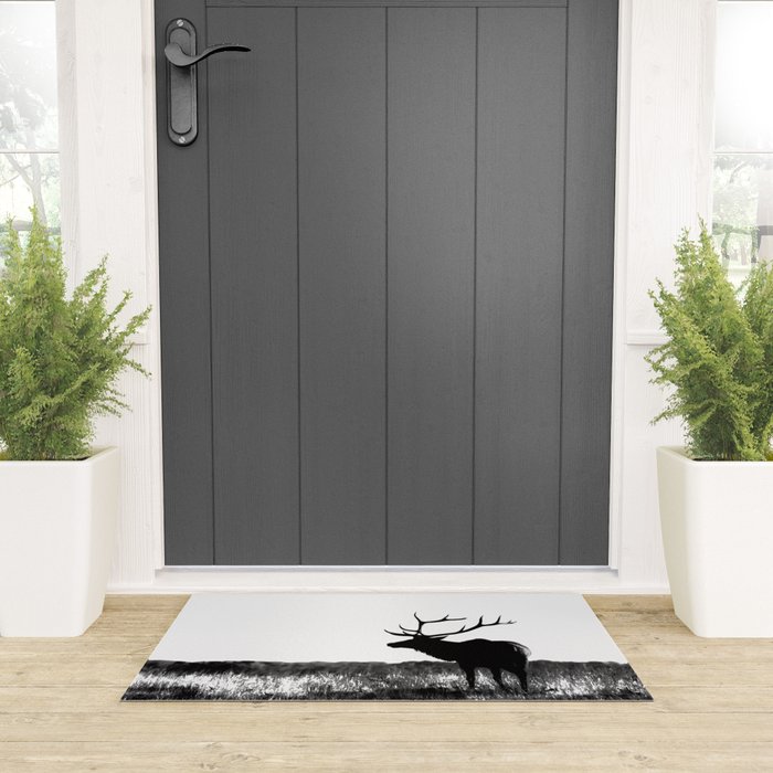 Elk Silhouette  Black and White  Welcome Mat Gallery Image 3