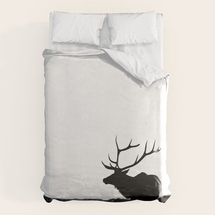 Elk Silhouette  Black and White  Duvet Cover