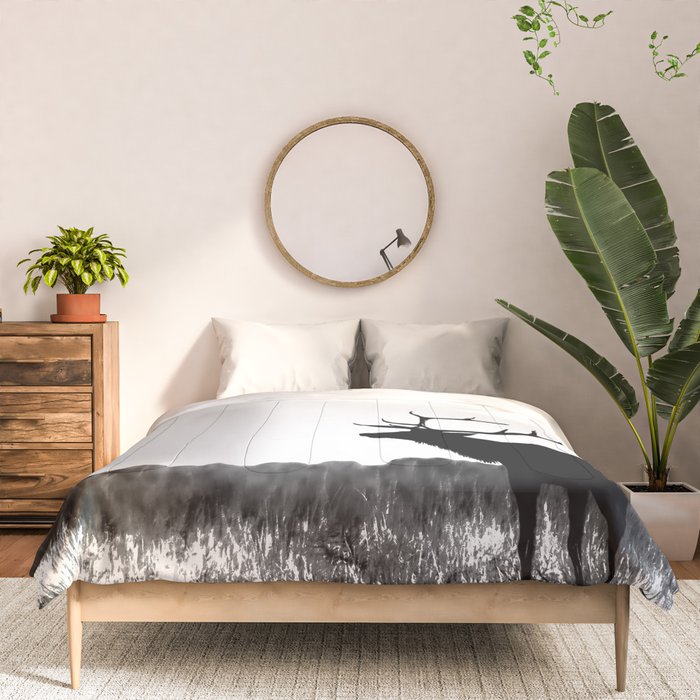 Elk Silhouette  Black and White  Comforter Gallery Image 3