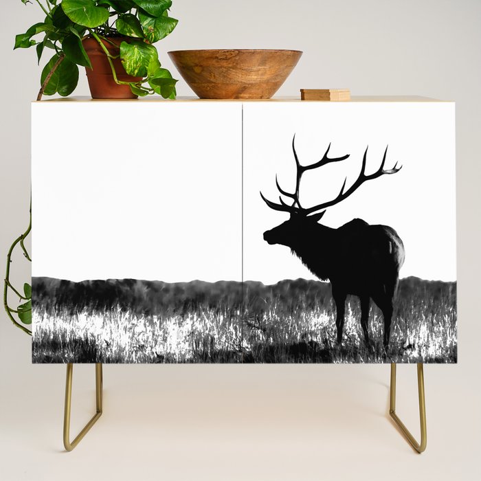 Elk Silhouette  Black and White  Credenza Gallery Image 1