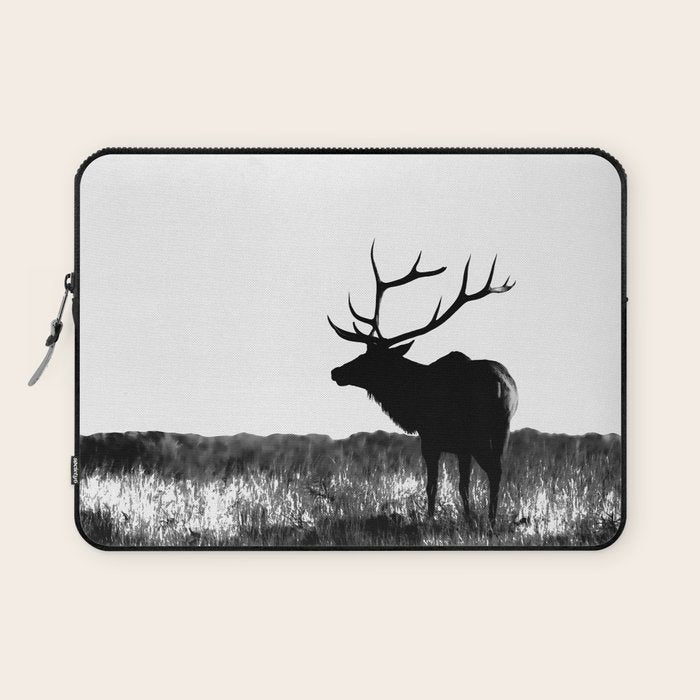 Elk Silhouette  Black and White  Laptop Sleeve Gallery Image 1