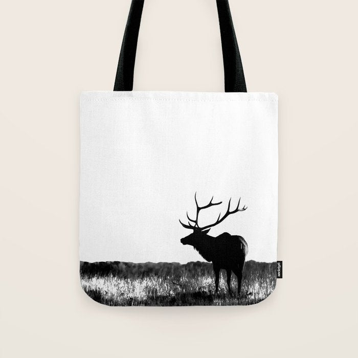 Elk Silhouette  Black and White  Tote Bag Gallery Image 1