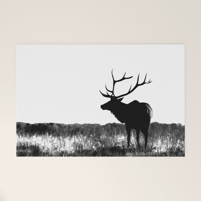 Elk Silhouette  Black and White  Welcome Mat Gallery Image 1