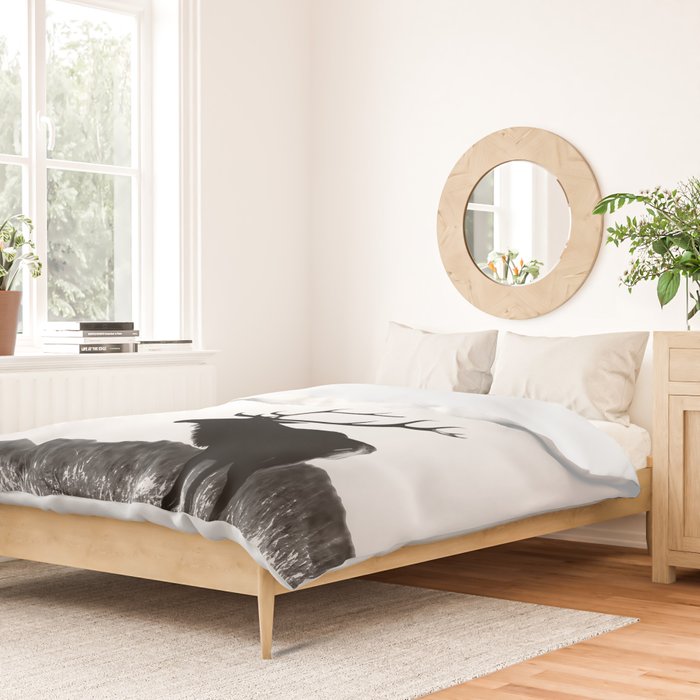 Elk Silhouette  Black and White  Duvet Cover Gallery Image 2