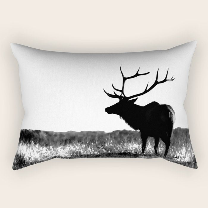 Elk Silhouette  Black and White  Rectangular Pillow Gallery Image 2