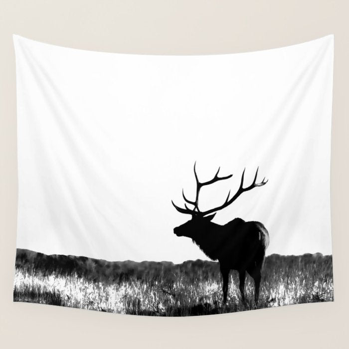 Elk Silhouette  Black and White  Wall Tapestry Gallery Image 4