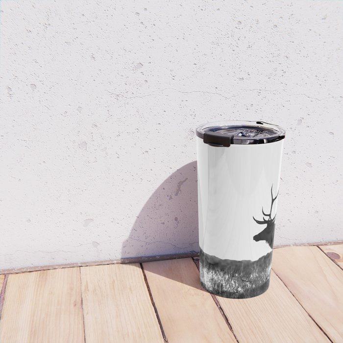 Elk Silhouette  Black and White  Travel Mug Gallery Image 4