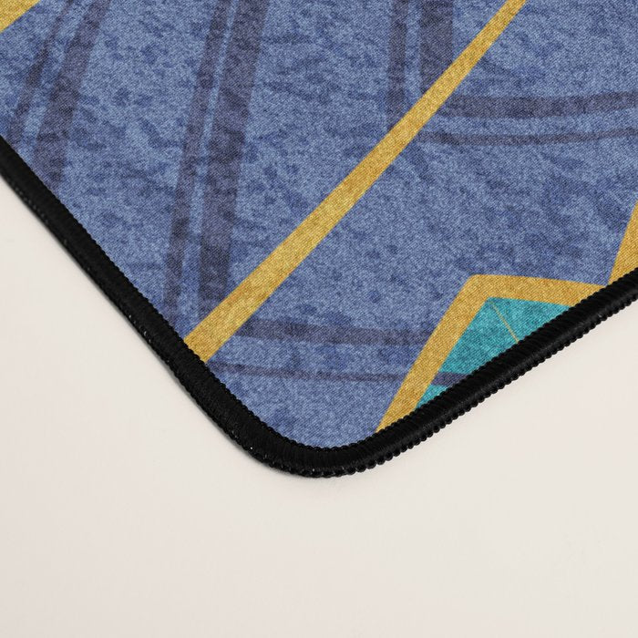 Leaf wall // navy blue royal blue and teal leaves golden lines Desk Mat Gallery Image 4