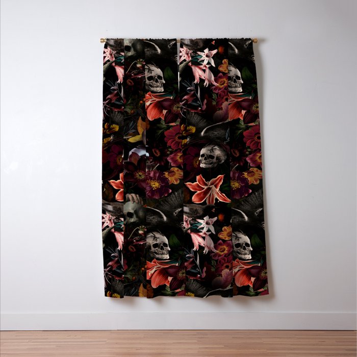 Gothic Night Skulls Flower Botanical Midnight Garden Window Curtain Gallery Image 3