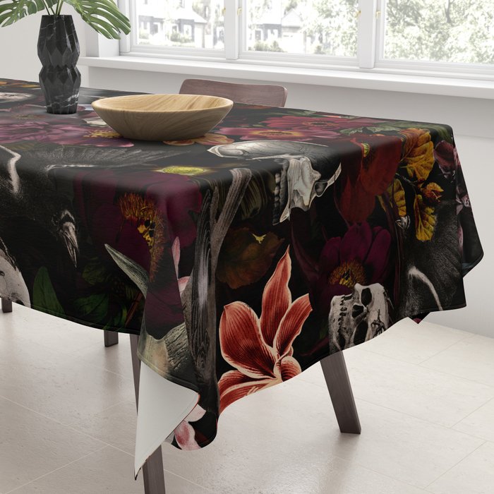 Gothic Night Skulls Flower Botanical Midnight Garden Tablecloth Gallery Image 3