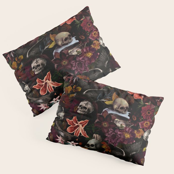Gothic Night Skulls Flower Botanical Midnight Garden Pillow Sham Gallery Image 3