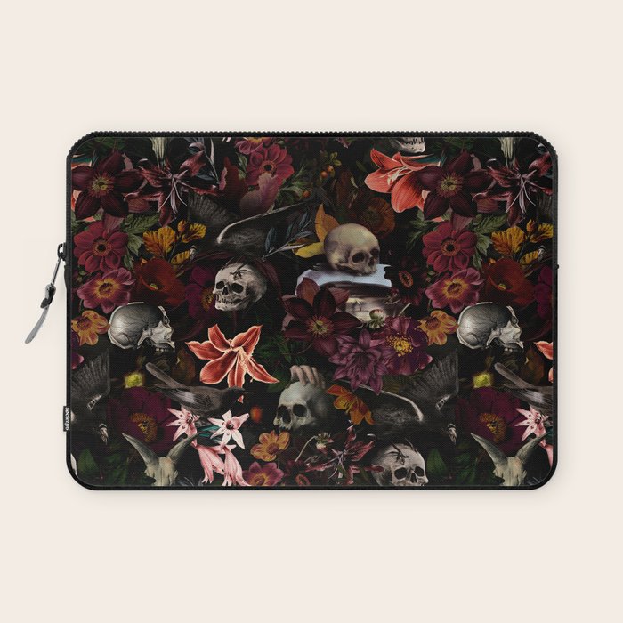 Gothic Night Skulls Flower Botanical Midnight Garden Laptop Sleeve Gallery Image 1