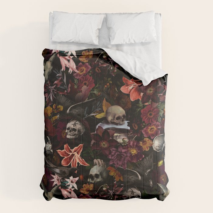 Gothic Night Skulls Flower Botanical Midnight Garden Comforter Gallery Image 1