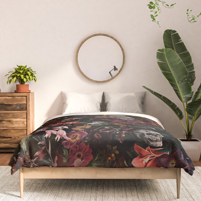 Gothic Night Skulls Flower Botanical Midnight Garden Comforter Gallery Image 3