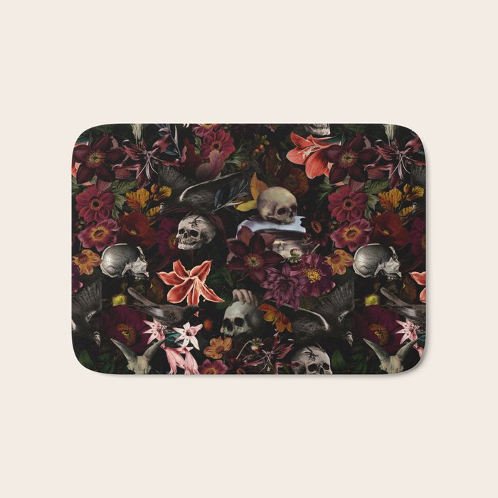 Gothic Night Skulls Flower Botanical Midnight Garden Bath Mat Gallery Image 1