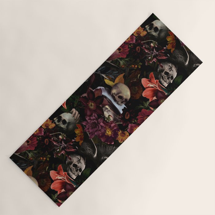 Gothic Night Skulls Flower Botanical Midnight Garden Yoga Mat