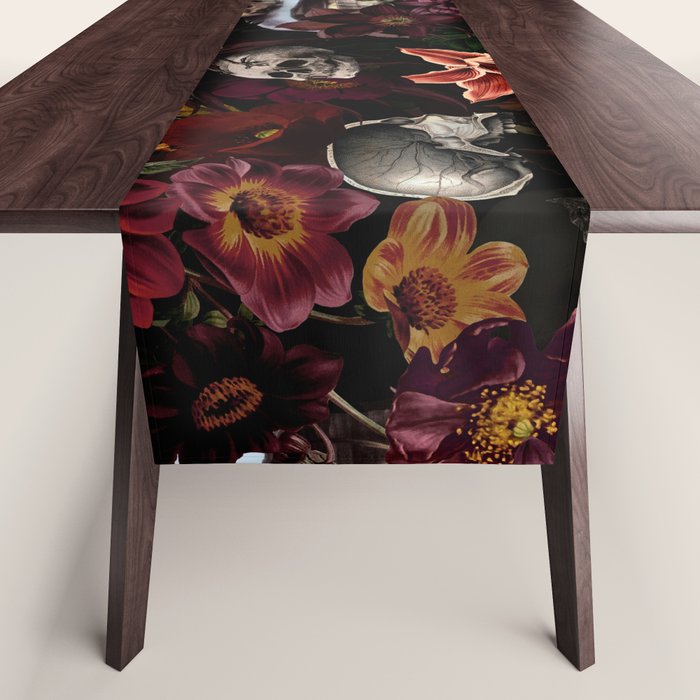 Gothic Night Skulls Flower Botanical Midnight Garden Table Runner Gallery Image 1