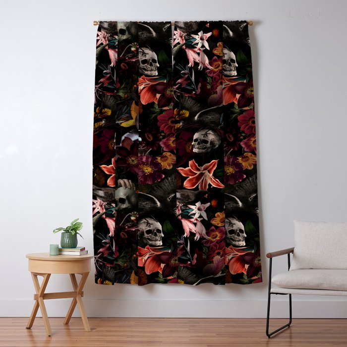Gothic Night Skulls Flower Botanical Midnight Garden Window Curtain Gallery Image 5