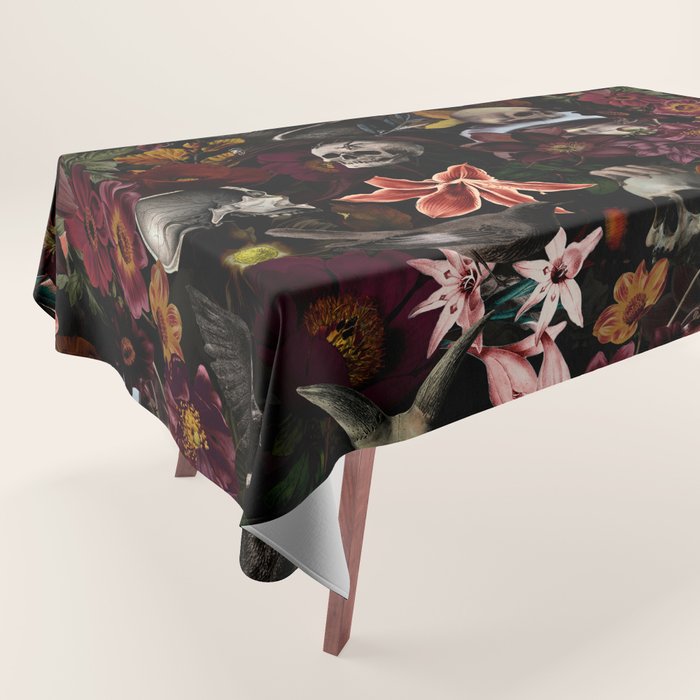 Gothic Night Skulls Flower Botanical Midnight Garden Tablecloth Gallery Image 1
