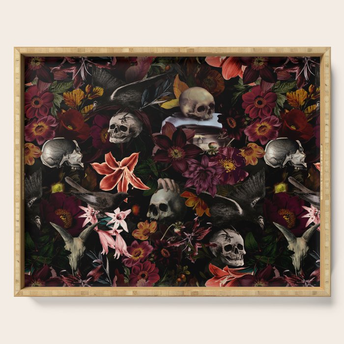 Gothic Night Skulls Flower Botanical Midnight Garden Serving Tray Gallery Image 1