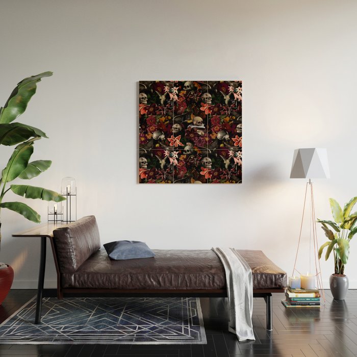Gothic Night Skulls Flower Botanical Midnight Garden Wood Wall Art Gallery Image 2