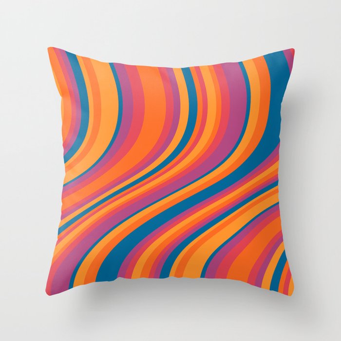 Wavy Stripes III - Retro Rainbow Throw Pillow Gallery Image 1