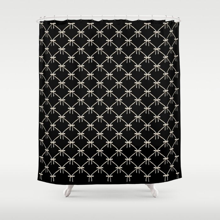 Bows & Ribbons Pattern XLVII Black and White Shower Curtain Gallery Image 1