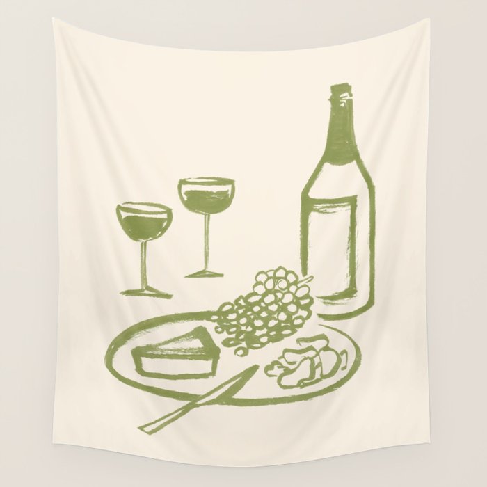 Wine and Cheese Aperitivo - Green Wall Tapestry Gallery Image 4