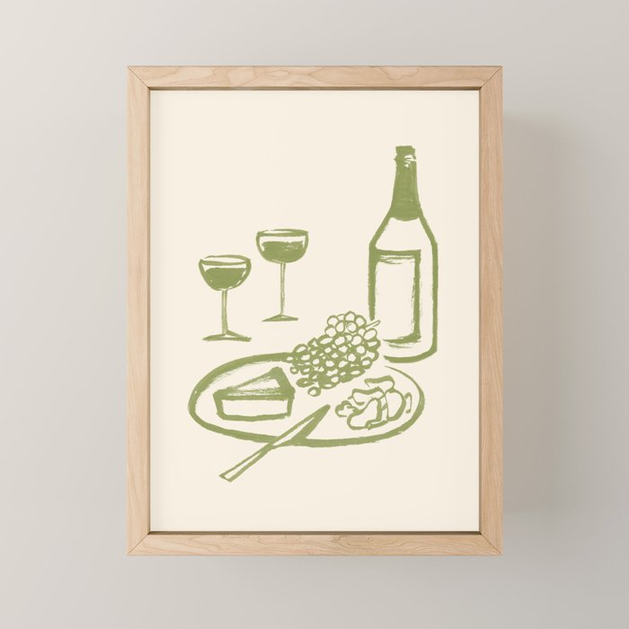 Wine and Cheese Aperitivo - Green Mini Art Print Gallery Image 1