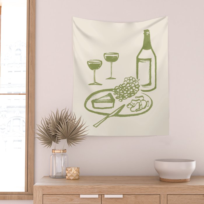 Wine and Cheese Aperitivo - Green Wall Tapestry Gallery Image 2