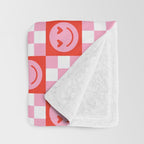 Retro love heart face checkered pattern Throw Blanket Gallery Image 3