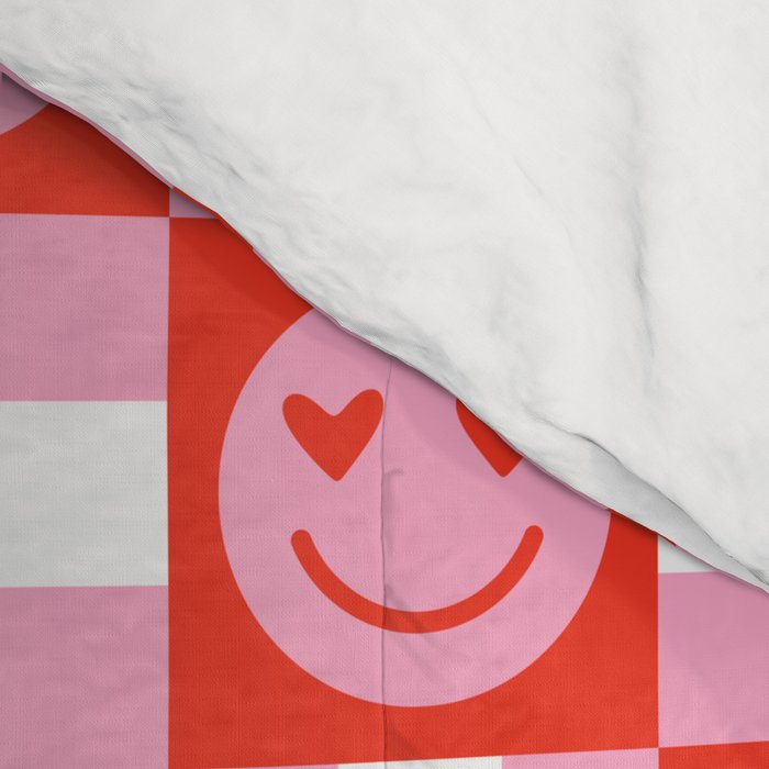 Retro love heart face checkered pattern Comforter Gallery Image 4