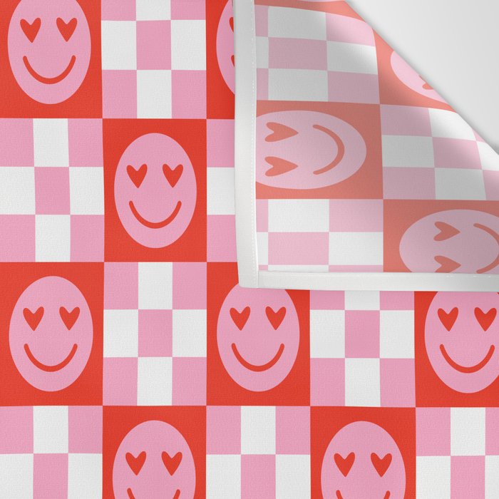 Retro love heart face checkered pattern Wall Tapestry Gallery Image 3