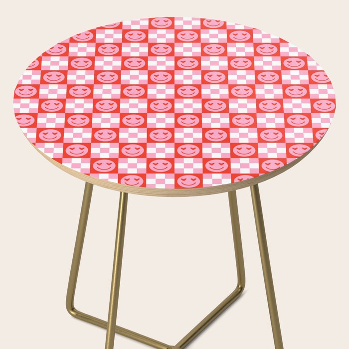 Retro love heart face checkered pattern Side Table Gallery Image 2