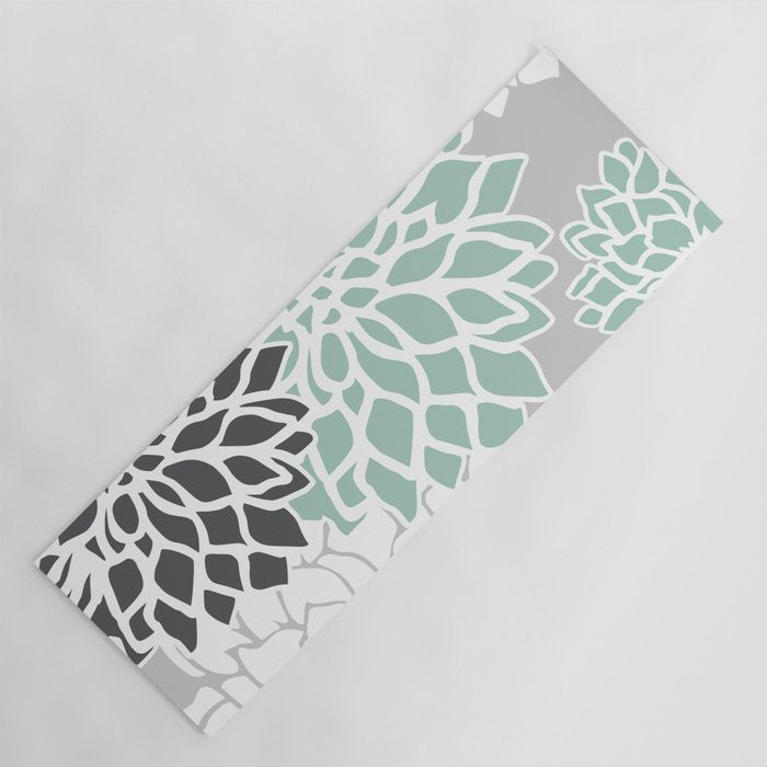 Flower Blooms, Teal and Grey Yoga Mat Gallery Image 1