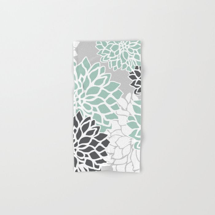 Flower Blooms, Teal and Grey Bath Towel Gallery Image 1