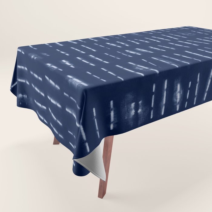 White stripes over blue shibori tie dye pattern Tablecloth Gallery Image 1