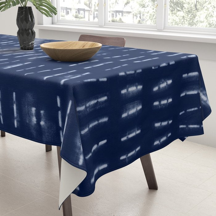 White stripes over blue shibori tie dye pattern Tablecloth Gallery Image 3