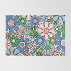 Retro Garden Flowers Groovy Multicolor 60s 70s Floral Pattern Blue Pink Green Rug Gallery Image 2