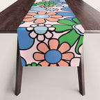 Retro Garden Flowers Groovy Multicolor 60s 70s Floral Pattern Blue Pink Green Table Runner Gallery Image 1
